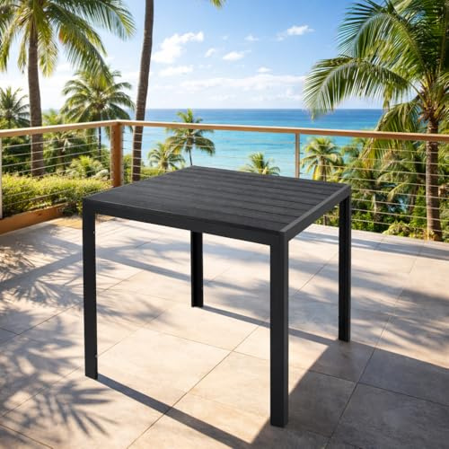Mojawo Aluminium Gartentisch anthrazit/schwarz Esstisch Gartenmöbel Tisch Holzimitat wetterfest 80x80x74cm