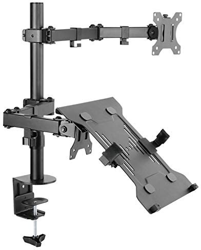 RICOO Monitor Halterung 1 Monitor TS7111 Monitorhalterung mit Laptop-Ablage Monitorhalter für 13–34 Zoll höhenverstellbarer Monitorarm zur Tischmontage VESA 75x75 / VESA 100x100