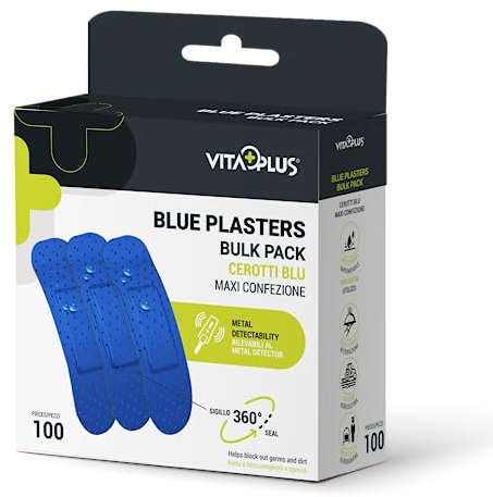 VitaPlus Plasters 100-Pieces Bulk Pack, 72 mm Length x 19 mm Width, Blue