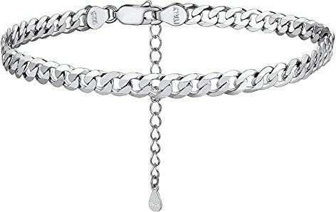 PROSILVER klassische Fußkettchen Armband 925 Sterling Silber Panzerkette/Figarokette/Kordelkette/Schlangenkette Fußkettchen 22+5cm verstellbar Sommer Strand Schmuck Accessoire für Frauen Männer