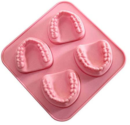 LANCHEN 4 Agujeros dentadura en Forma de Dientes Molde para Cubitos de Hielo Bandeja de Hielo de Silicona Molde para Helado DIY