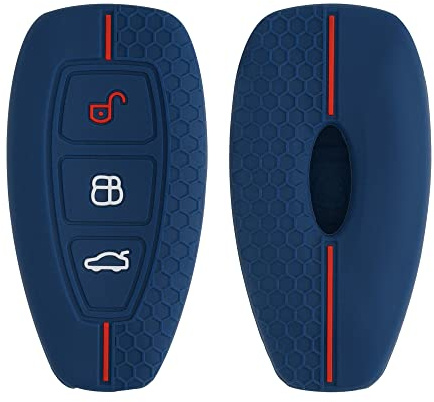 kwmobile Schlüsselhülle für Ford 3-Tasten Autoschlüssel Keyless Go Hülle - Autoschlüssel Schlüssel Hülle aus Silikon - Schlüsseletui in Dunkelblau Rot