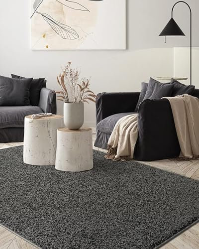 the carpet Foxy Shaggy Teppich - Hochflor Teppich Wohnzimmer & Schlafzimmer - Waschbar & rutschfest - Anthrazit 160 x 230 cm