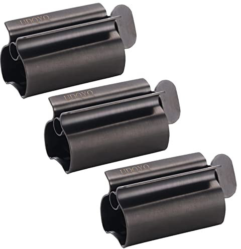 UDQYQ Toothpaste Squeezer - Metal Tube Squeezer Stainless Steel Tube Wringer Toothpaste seat Holder Stand 3 Pack (Matt Black)