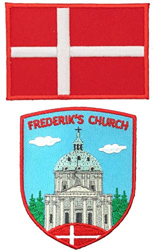A-ONE Frederik's Church Landscape Patch + Dänemark Rucksack Flag Badge, Biker Zubehör Patch, Region Feature Outdoor Vintage Badge für Jeans, Rucksäcke, Hemden, Gepäck NO.447C, blau, Einheitsgröße