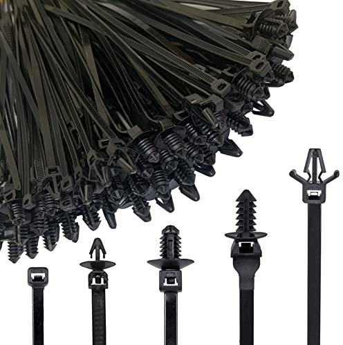 Niteguy 160Pcs Universal Push Mount Nylon Self Locking Cable Strap, Black, 5 Sizes, Heavy Duty, UV Resistant, For Indoor/Outdoor Use