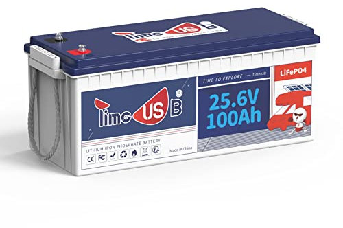 Timeusb 24V 100Ah LiFePO4 Batterie, integriertes 100A BMS, 2560Wh Lithium Batterie, 10 Jahre Lebensdauer mit Klasse A LiFePO4 Zellen, perfekt für Wohnmobil, Camper, Energiespeicher, Van, Off-Grid usw.