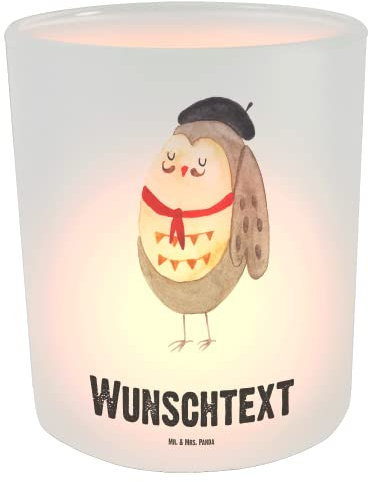 Mr. & Mrs. Panda Personalisiertes Windlicht Eule Frankreich - Personalisierte Geschenke, Windlichter für Teelichter, mit Namen, Kerzengläser, Windglas, La Vie Est Belle, Spruch, Französisch