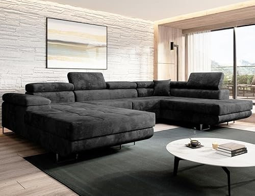 Moderno Ecksofa mit Schlaffunktion und Bettkasten VARBERG - Sofa mit Robusten Überzug - Schlafcouch U-Form - Modern Couch - 72x345x205 cm - Rechts Graphit