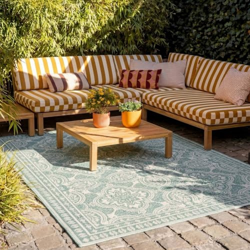 In- & Outdoor Teppich - Summer Oriental Grün - 280x380 cm | Wetterfest - Synthetik, Polypropylen - Balkon, Garten / Terrasse - Terrasse teppich - Outdoor rug