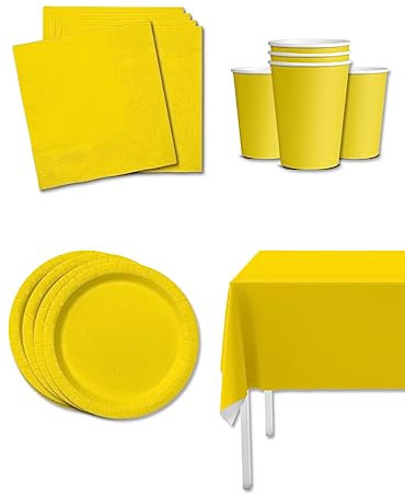 Funidelia | Kit decoración de fiesta color amarillo para 8 personas - Colores lisos ▶ Decoración para fiestas de cumpleaños, fiestas de disfraces, Halloween y Carnaval - Amarillo