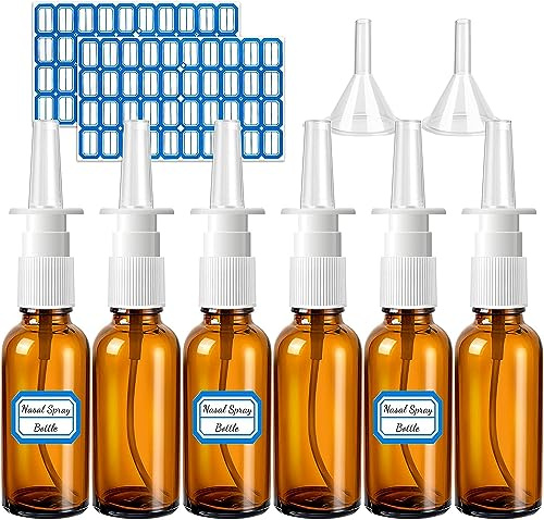 LZMDISU 10 botellas de spray nasal, 30 ml, 6 botellas de vidrio portátiles vacías con 2 embudos y 2 etiquetas, atomizadores de niebla fina recargables