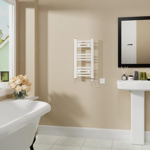 Warmehaus 200W Electric Heated Warming Towel Rail Bathroom Radiator White - 600x300mm