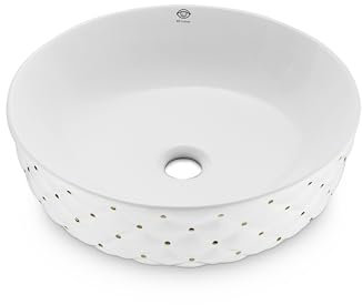 RD Luxury® Design Aufsatzwaschbecken Rundes Waschbecken Kleines Waschbecken Aufsatzwaschbecken für das Badezimmer Handwaschbecken Farbe Weiß mit Gold Noppen
