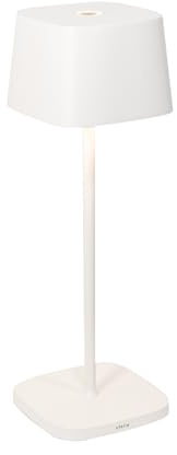 Zafferano, Lampada Ofelia, Lampada da Tavolo Ricaricabile e Senza Fili con Controllo Touch, Utilizzabile anche come Lampada da Esterni, Dimmer, 2200-3000 K, Altezza 29 cm, Colore Bianco