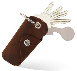 Bodesa Valore Premium Qualität Schlüsseltasche aus Echtem Leder | Schlüsseletui mit Einkaufswagenlöser | Key Organizer für 1-5 Schlüssel | Schlüsselanhänger mit Flaschenöffner (braun-crazy)