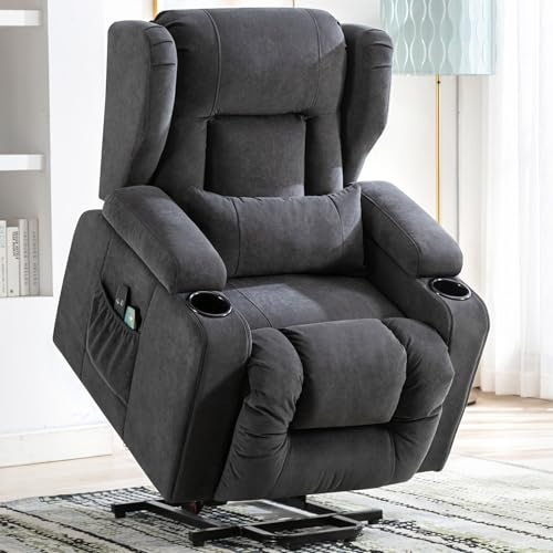 COMHOMA Relaxsessel Aufstehhilfe Massagesessel mit Stoffoberfläche elektrischer Aufstehsessel Fernsehsessel Sessel mit Aufstehhilfe mit Liegefunktion Stoff-grau