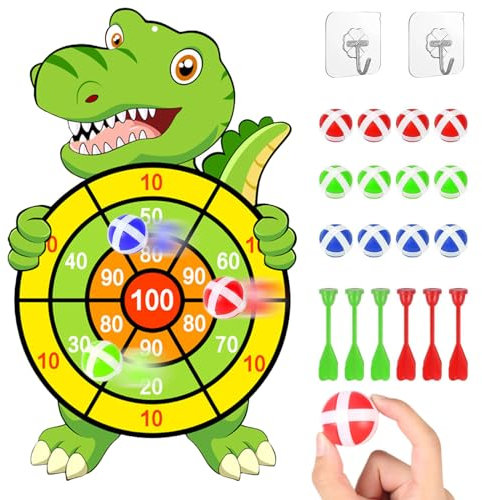 Dinosaurier Spielzeug Thema Dartboard für 3–9, 73 cm Dartscheibe für Kinder, mit 2 Klebehaken mit 12 Klebrigen Bällen 6 Darts für Jungs und Mädchen ab 3 Jahren, wurfspiel Kinder Outdoor und Indoor