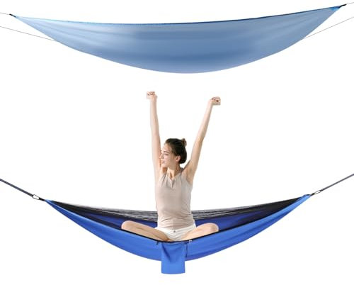 Hängematte mit Moskitonetz und Zeltplane 200 Tragkraft Camping Hängematte Outdoor Atmungsaktiv Hängematten für Camping Reise Trekking Garten aus Nylon Fallschirm (Blau)