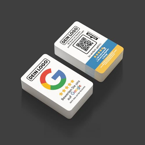 bewertly Premium Google Bewertungskarte – Hochwertige Visitenkarten im Kreditkartenformat mit Abgerundeten Ecken, Personalisierbar, QR-Code (500)