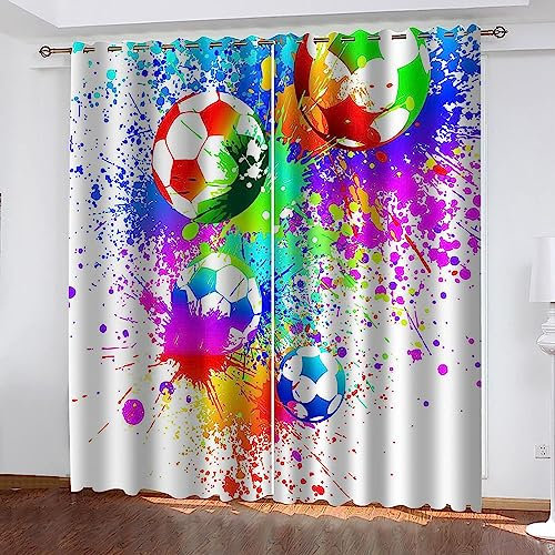 3D Kinderzimmer Verdunkelungsvorhänge Bunter Fußball,3D-Gedruckte Vorhänge Wohnzimmer Bürovorhänge Energiesparende Geräuschreduzierende Kindergardinen - Vorhang Für Das Esszimmer-3L1L5Q7B0P8