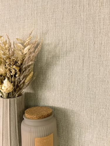 Newroom Tapete Taupe Vlies Leinenoptik - Modern Uni Struktur Stoffoptik für Wohnzimmer Schlafzimmer