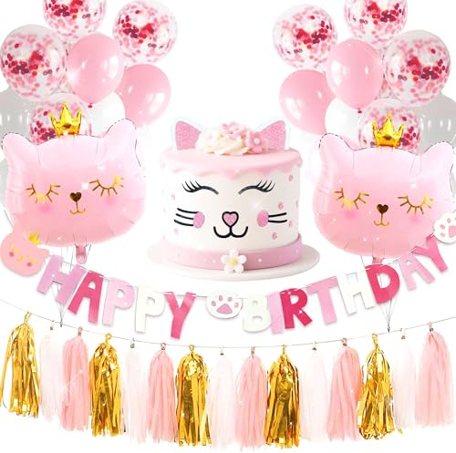 Roaring Good Time Pink Katzen Deko Geburtstag Katzen Geburtstagsdeko Tier Kindergeburtstag Geburtstag MädchenDeko Luftballon Girlande Konfetti Luftballons Party Deko