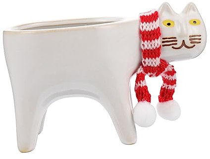 FUNOMOCYA Kreativer Katzen Blumentopf Aus Keramik Lustiger Cartoon Pflanzer Mit Abflussloch Für Garten Wohnzimmer Schreibtischdekoration Perfektes Für Katzenliebhaber