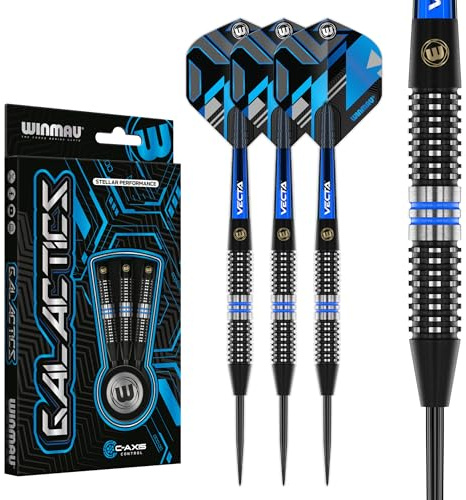 WINMAU Darts Galactics 26g 90% Professionella Volfram Stålspets Dartset med Dartflyg och Dartstammar