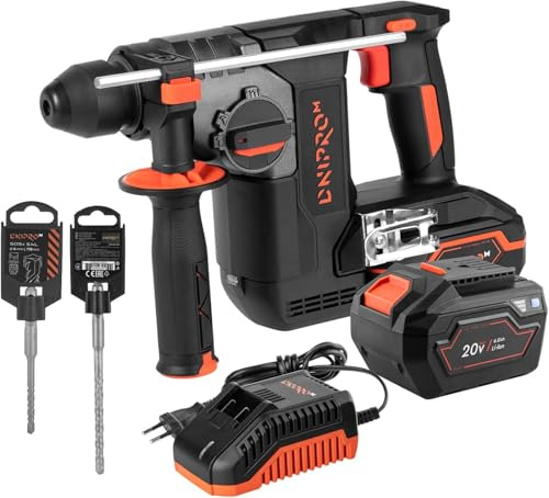 Dnipro‑M Martillo perforador a batería 20V SDS Plus 2.5 Joule. 4800 BPM. Brushless sin escobillas. Incluye 1x batería 6Ah, Cargador, Broca SDS+ 6 mm y 8 mm. DHR-202BC ULTRA