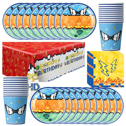 Vaisselle d'anniversaire pour enfants, 61 pièces Assiettes, gobelets, serviettes et nappes Suffisante pour 20 enfants