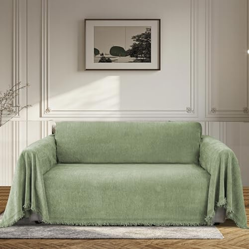 BellaHills Sofa Überzug 2 Sitzer Wasserdicht Sofaüberwurf Kratzschutz Sofa Katze Sofabezug Waschbar Chenille Sofaschoner Schutzdecke Couch Überzug Grün