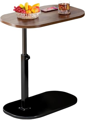 BSTMOME TV-brickbord, justerbar höjd och 90° flip-over-paneldesign, soffarm sidobord för att äta bärbar dator, bäddsoffa middag eller små utrymmen (valnöt)