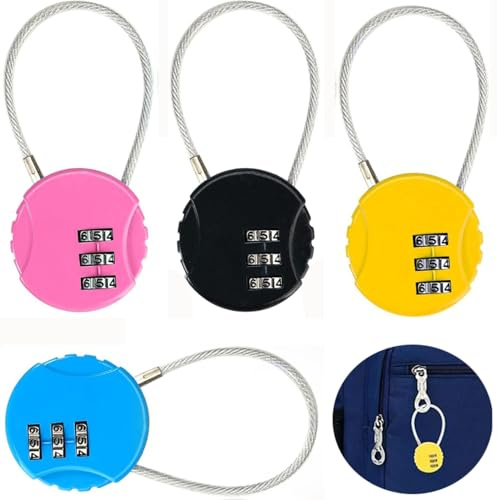 Wxinsheng Serrure à Bagages,4 pièces Cadenas Code 3 Chiffres,Petit Cadenas Serrure à Valise à Numéros,Serrure à Corde à Fil,Mini Serrure à Mot de Passe pour Valise Sac de Voyage