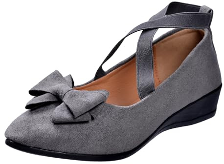 Harssidanzar Dam Mary Jane ballerina trosor på platta skor med dekorativa remmar rosettapplikation,RL003EU, Färg: grå, 39 EU
