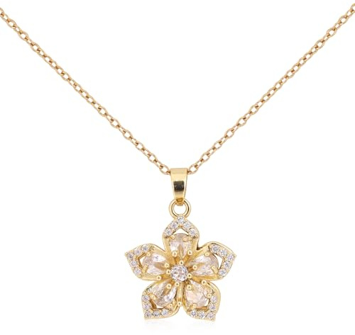 Mikovivi Flower Necklaces, Delicate Rotatable Crystal Bauhinia Flower Pendant Necklace Adjustable Anxiety Relief Fidget Jewelry for Women Retro Fashion Interesting Jewelry Accessories (White Diamond)