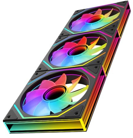 Jungle Leopard Prism6MAX RGB PC Lüfter 120MM 1/3er Pack Gehäuselüfter[Drei unendliche Spiegel an der Seite][HDB]58.36CFM/1850RPM/28LEDs 5V3PIN ARGB und 12V4PIN PWM Lüfter (Black, Reverse-3PCS)