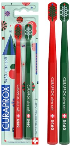 Curaprox CS 5460 Duo Weihnachtsedition 2025, Rot/Grün, Swiss Made | Zahn- & Zahnfleischpflege, Sanfte Reinigung, Weihnachtsedition, 2er-Pack