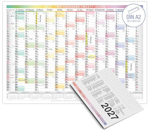 Calendrier mural A2 2026 version européenne – Aperçu de 14 mois | Calendrier annuel mural coloré A2 avec grands champs | Calendrier mural 2026 pour bureau et bureau à domicile