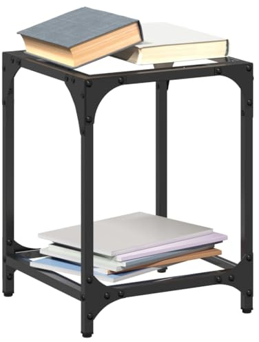 Qnhdfrt Couchtisch mit transparenter Glasplatte 30x30x40 cm Beistelltisch aus Stahl Modernes Design für Wohnzimmer Schlafzimmer Flur
