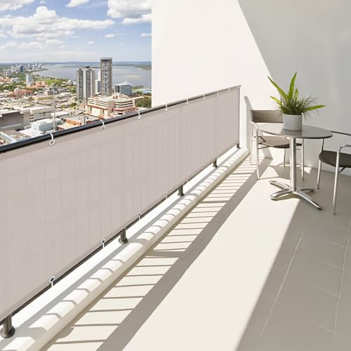 SUNNY GUARD Brise Vue Balcon 90x500cm Cache Vue Balcon,Protection UV,Coupe-Vent et Imperméable,pour Terrasse Jardin Patio,avec Attaches de câble,Taupe