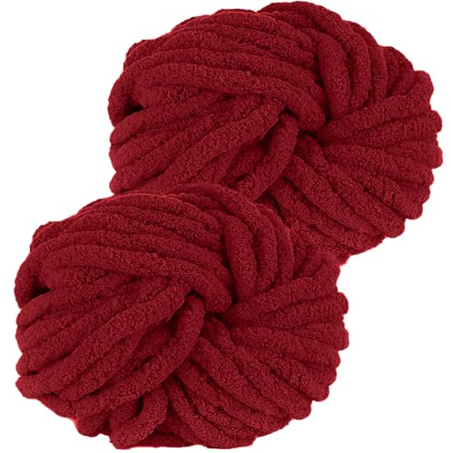 Hengrongshen Dicke Wolle 2 Stück 500g, Chunky Yarn für Armstricken, Dickes Garn zum Häkeln und Stricken von Decken, XXL Riesen Wolle für Schals, Mützen, Haustier Nest - Weinrot