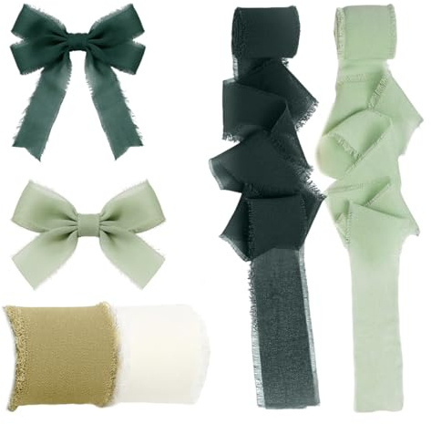 YUZHEDM 4 stycken julband 4 cm x 20 m (4 rullar x 5 m), presentband jul, chiffongband, rosett, lämplig för julgranar, kransar, bröllopsplatser, fotorekvisita dekoration
