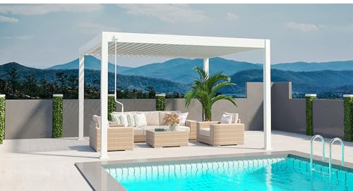 Weide Deluxe Plus Gazebo 3,6 x 4 m stabile in alluminio – Pergola autoportante con tetto lamellare – Protezione solare da giardino – Resistente alle intemperie – Gazebo da giardino in sabbia avorio