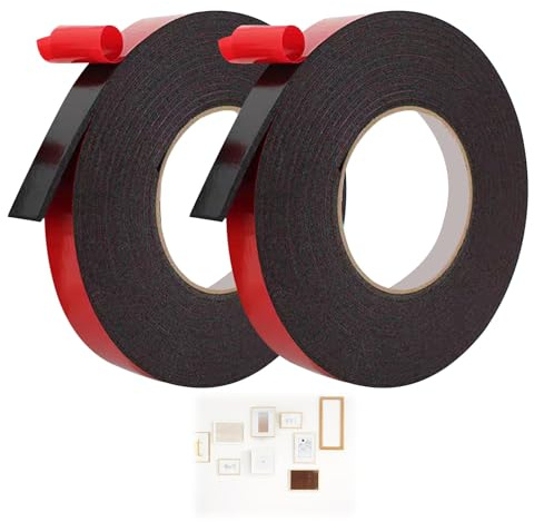 2 Pcs Nastro Biadesivo Extra Forte, 12mm X 10M, Nastro Acrilico Impermeabile E Resistente Per Decorazione Della Casa E Dell’Ufficio, Colore Nero Nastro Biadesivo Forte, Biadesivo 10m Extra Forte