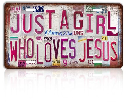 TREEPERI Vintage License plate Girl Cave Wall Decor Metal Sign Tin Signs - Just a girl who loves Jesus
