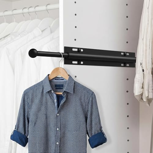 Ausziehbare Kleiderstange von Widyana – 12 Zoll Teleskop Garderobenstange für Schrank, einfach montierbar durch Bohrung, ideal für Bügelkleidung, Schwarz