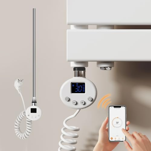S’AFIELINA elemento riscaldante radiatore bagno 600W WiFi intelligente, elemento riscaldante con termostato, con timer e display LCD, resistenza elettrica per scaldasalviette, bianco