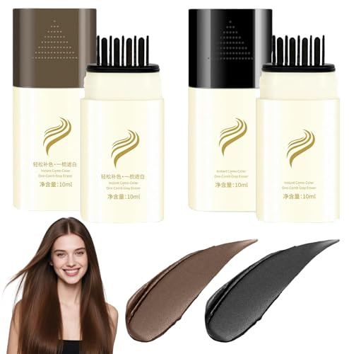 4 PCS HaarfäRbekamm HaarfäRbestift Haaransatz Kaschieren Ansatzfarbe Wasserfester Schweißfester(Schwarz Dunkelbraun)