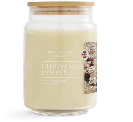 Wax Lyrical England Christmas Cookies Large Candle, Up to 100 Hour Burn Time, Ivory